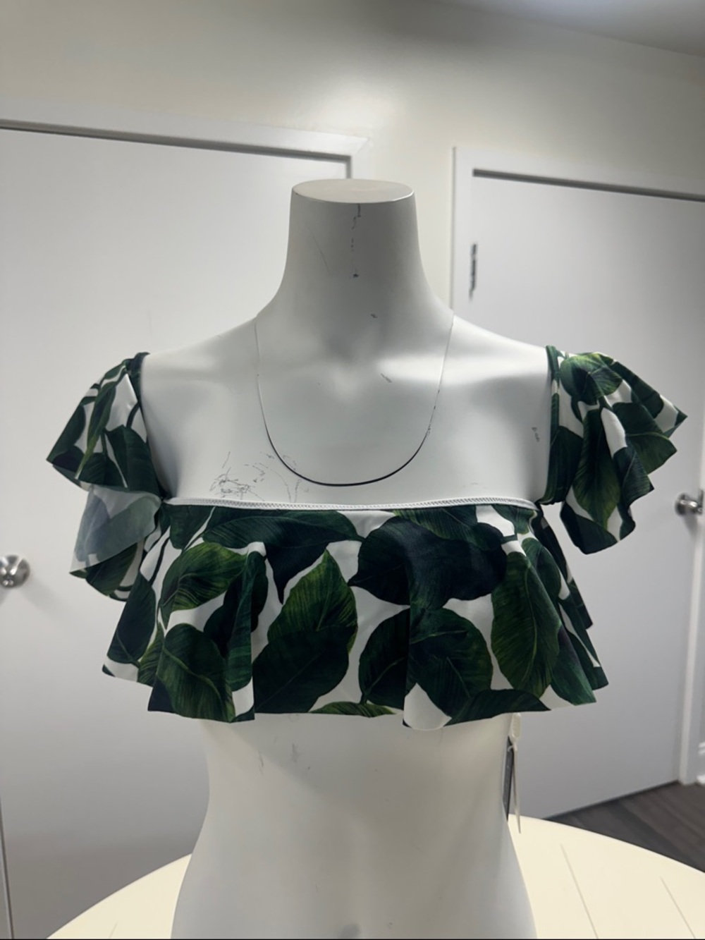 Milly Green Leaf Ruffle Bikini Top